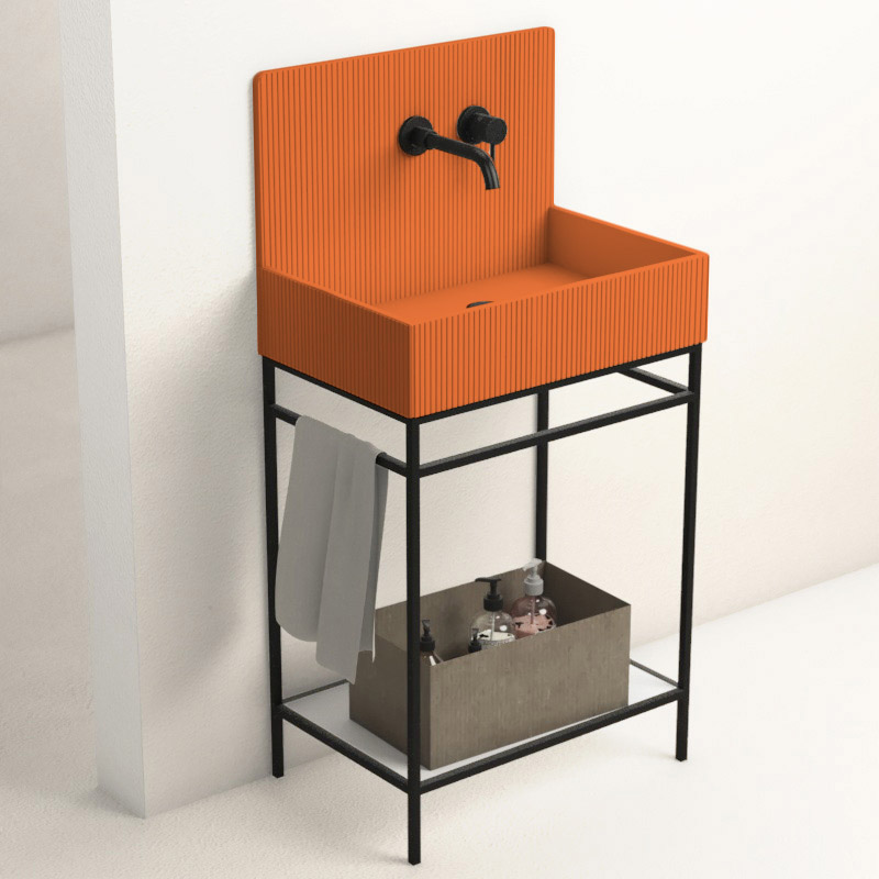 Lavabo sur pieds à poser 60x38 cm, aspect béton orange, Roneo
