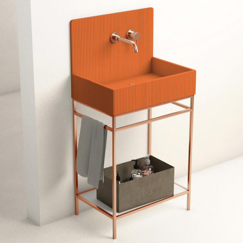 Lavabo sur pieds à poser 60x38 cm, aspect béton orange, Roneo