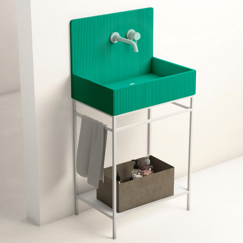 Lavabo sur pieds à poser 60x38 cm, aspect béton vert, Roneo