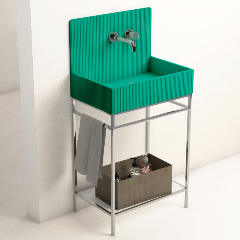 Lavabo sur pieds à poser 60x38 cm, aspect béton vert, Roneo