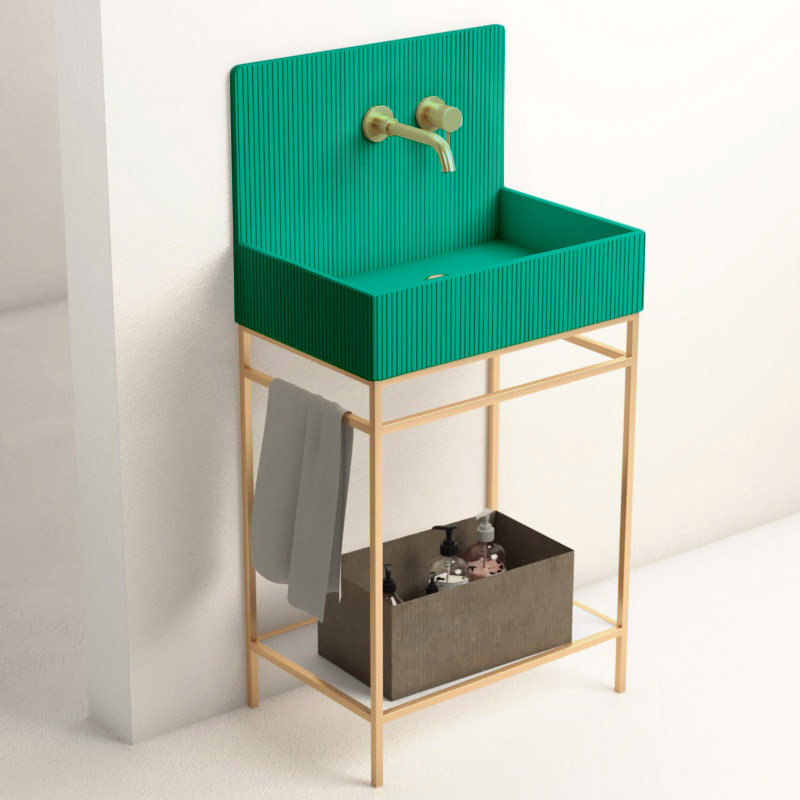 Lavabo sur pieds à poser 60x38 cm, aspect béton vert, Roneo