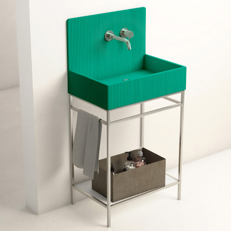 Lavabo sur pieds à poser 60x38 cm, aspect béton vert, Roneo