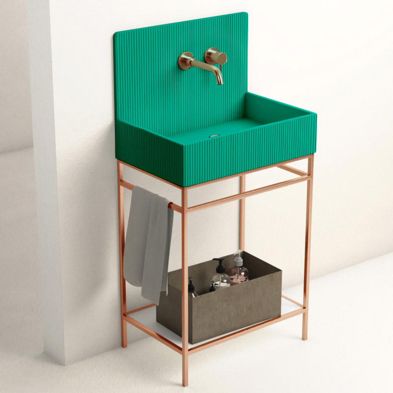 Lavabo sur pieds à poser 60x38 cm, aspect béton vert, Roneo