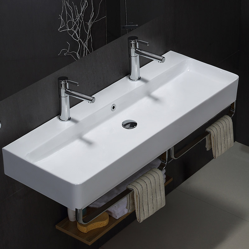 Lavabo double suspendu, avec porte-serviettes, 110x41,5 cm, Vera