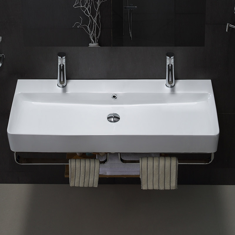 Lavabo double suspendu, avec porte-serviettes, 110x41,5 cm, Vera
