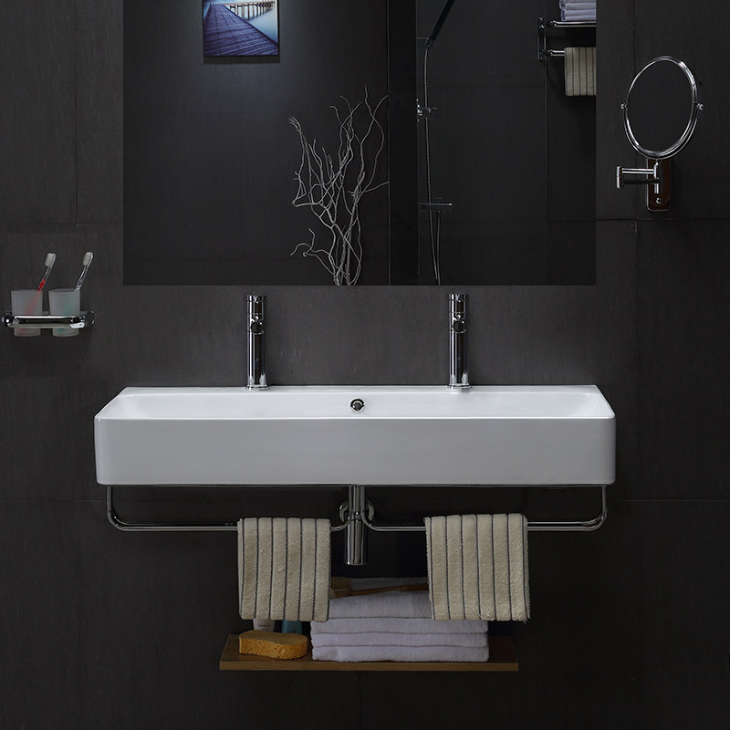 Lavabo double suspendu, avec porte-serviettes, 110x41,5 cm, Vera
