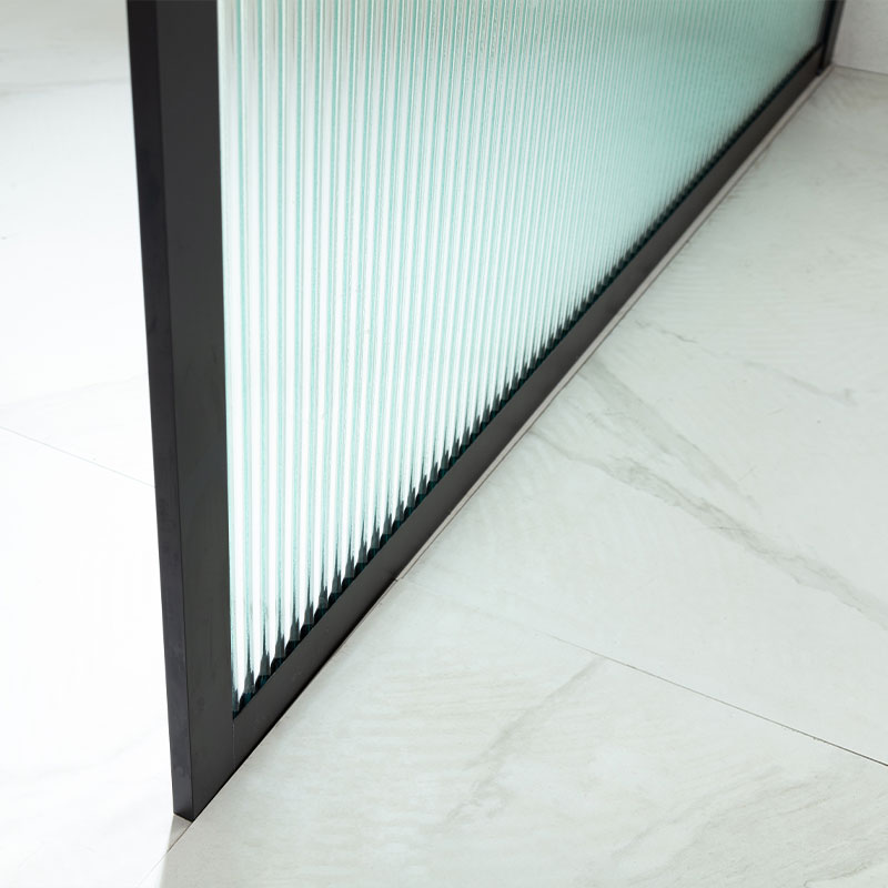 Paroi de douche fixe 100,120 ou 140 cm, verre cannelé avec profilé noir mat, Walk In