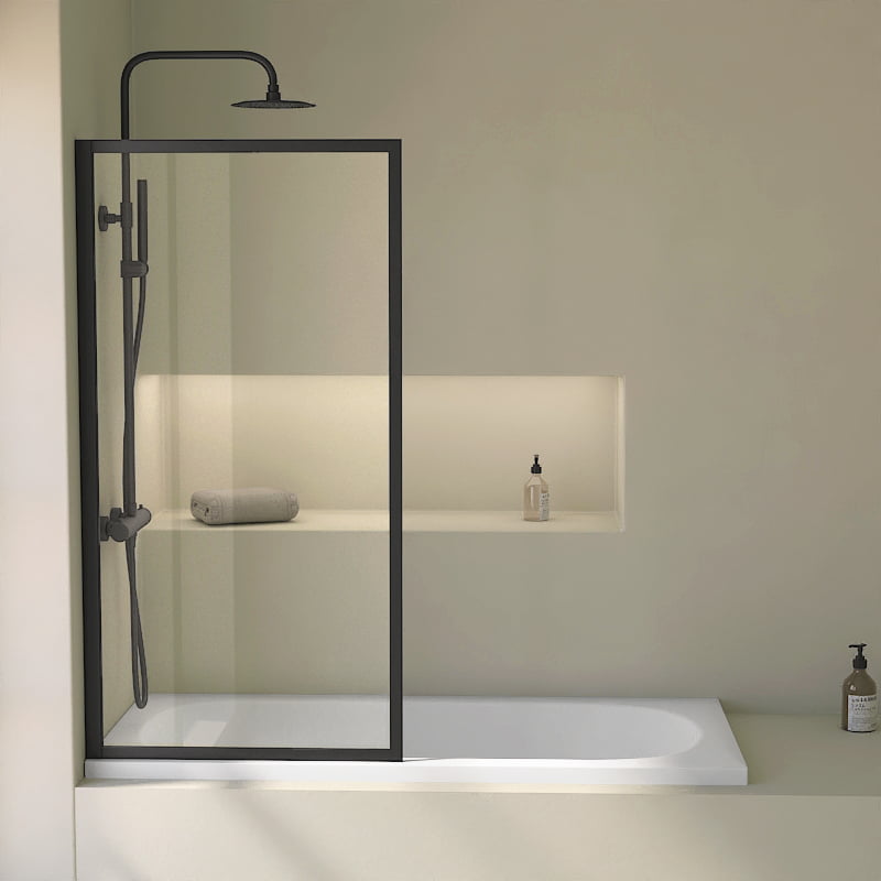Pare-baignoire fixe 70x140 ou 80x140 cm, profilé noir, Indus