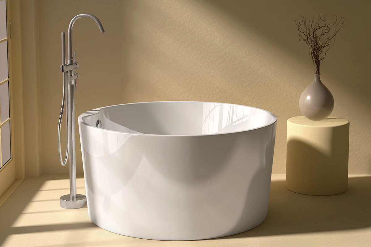 Baignoire îlot ronde Orta en acrylique blanc, 115x115 cm, au design compact et élégant