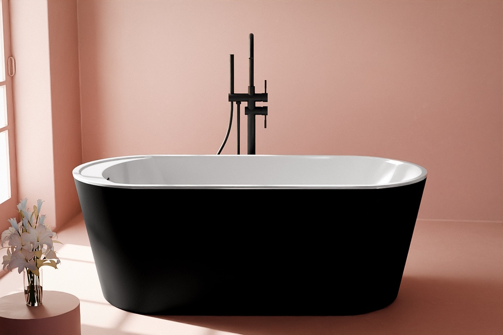 Baignoire îlot ovale, 159x75cm, acrylique noir et blanc brillant, Como