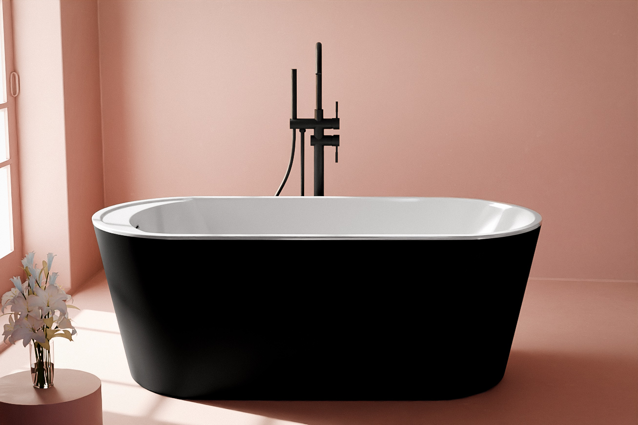 Baignoire îlot ovale, 159x75cm, acrylique noir et blanc brillant, Como