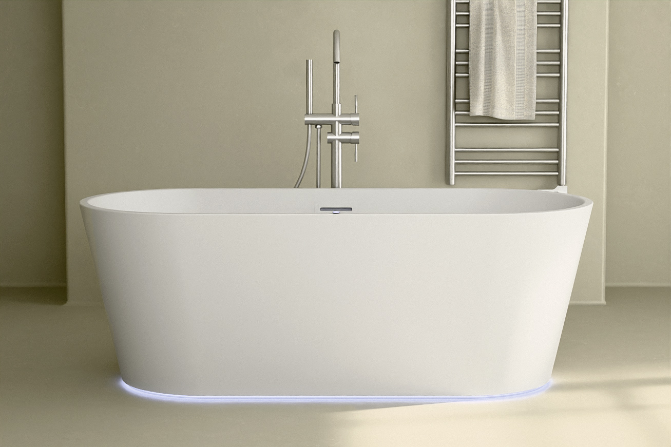 Baignoire îlot, Balnéo Mat, 170x75x60 cm, Balnéo Air + LED, Résia