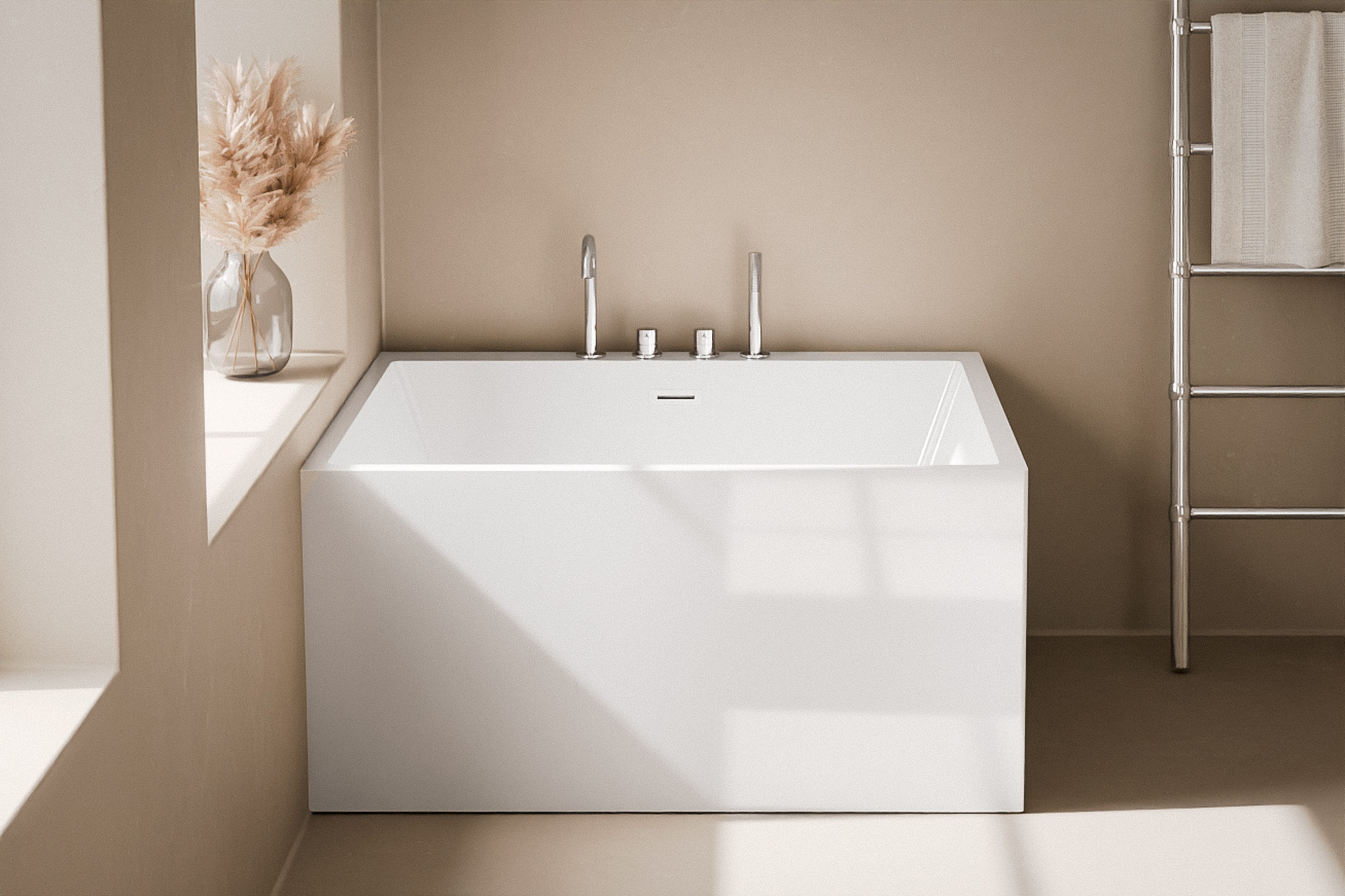 Baignoire îlot carrée blanc brillant, 120x120 cm,Tetra