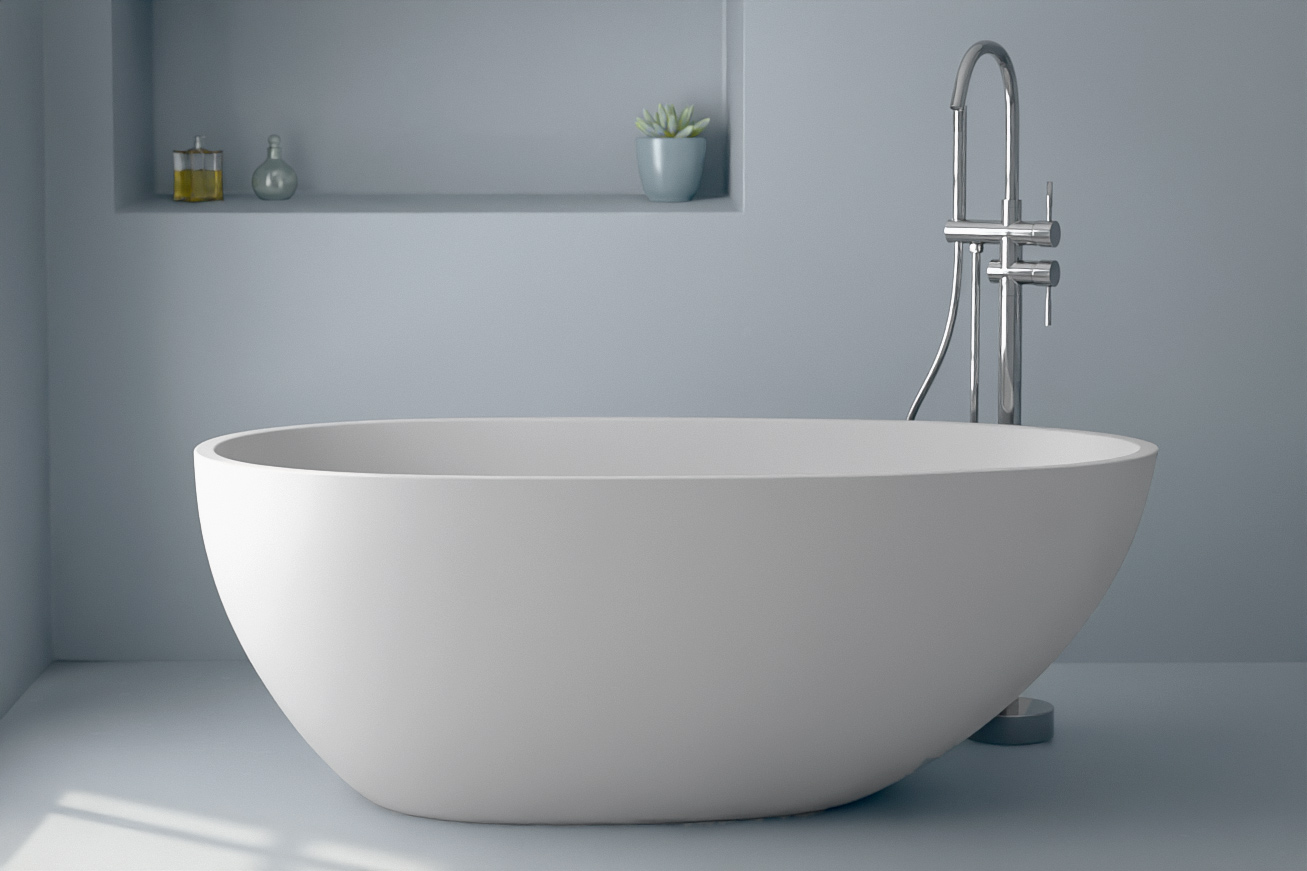 Baignoire îlot ovale, 150x76 cm à 180x90 cm, résine minérale