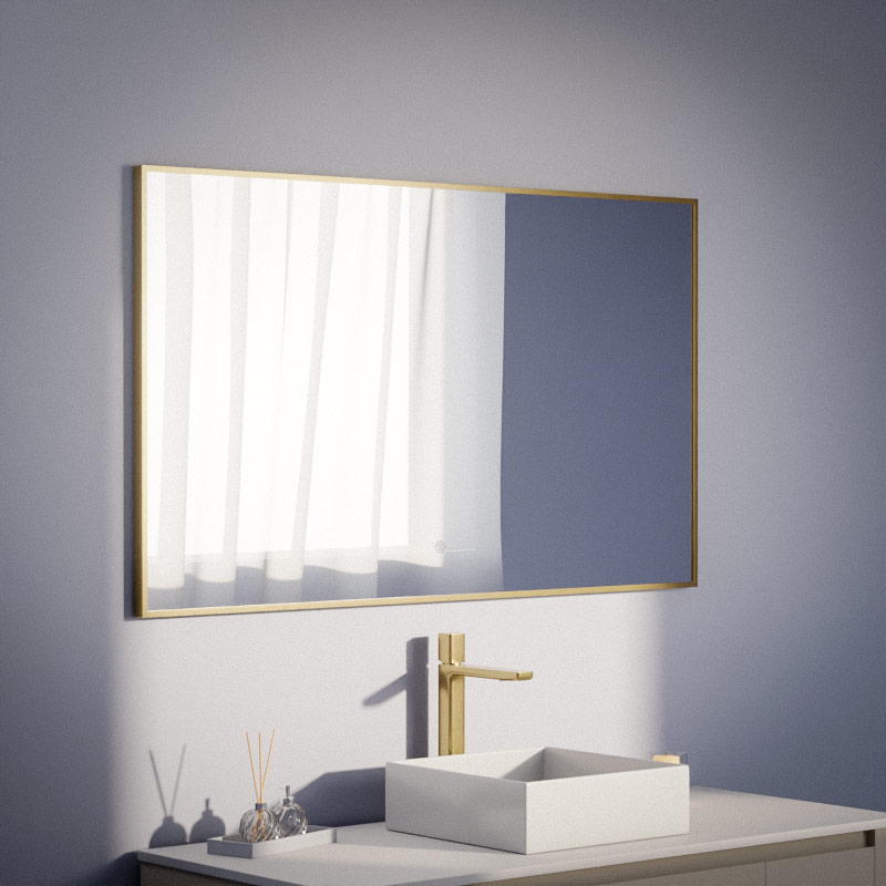 Miroir 120x70 cm rectangulaire, antibuée, cadre doré brossé, Châtelet