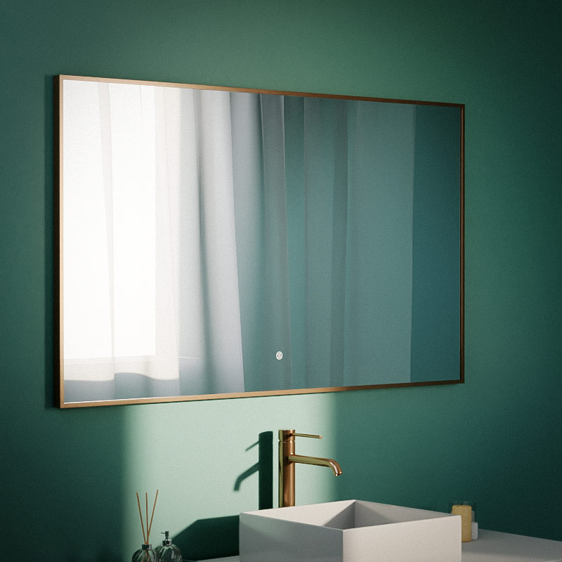 Miroir 120x70 cm rectangulaire, antibuée, cadre doré rose brossé, Châtelet