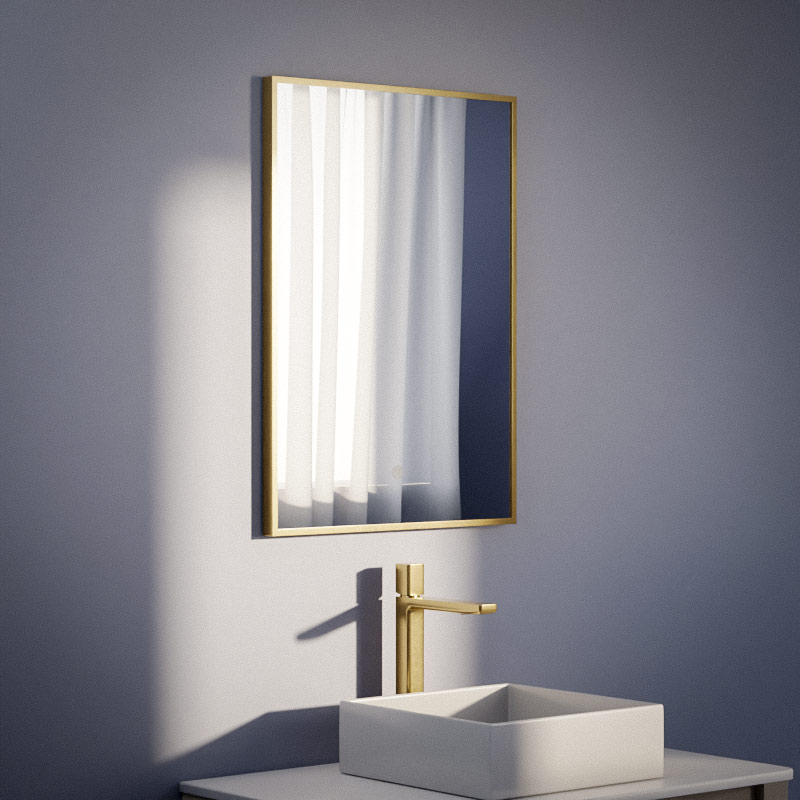 Miroir 50x70 cm rectangulaire, antibuée, cadre doré brossé, Châtelet