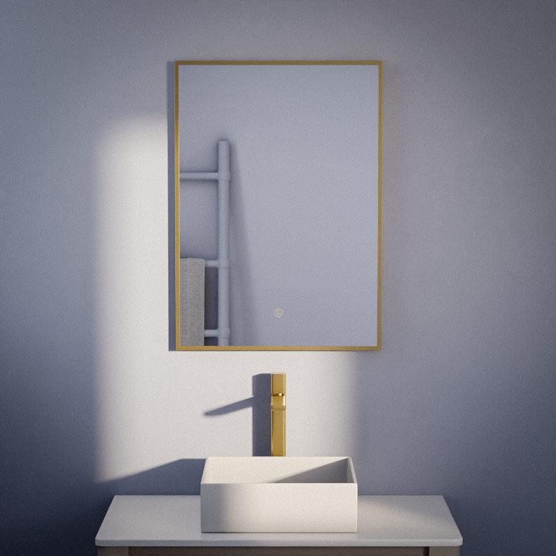 Miroir 50x70 cm rectangulaire, antibuée, cadre doré brossé, Châtelet