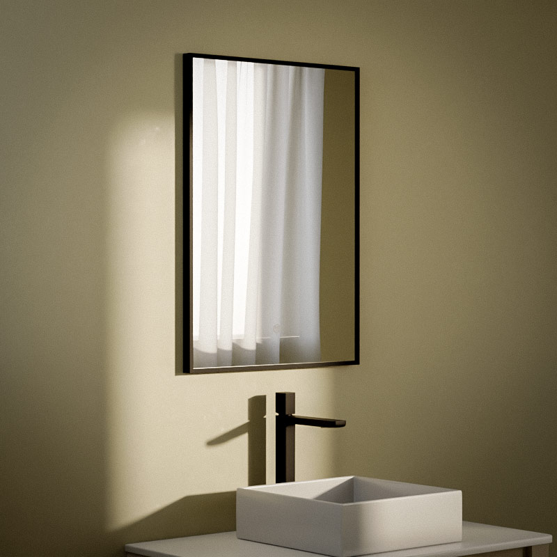 Miroir 50x70 cm rectangulaire, antibuée, cadre noir mat, Châtelet