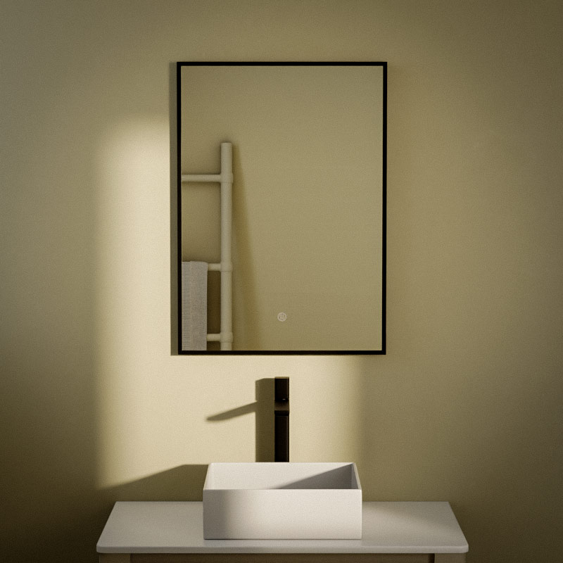 Miroir 50x70 cm rectangulaire, antibuée, cadre noir mat, Châtelet