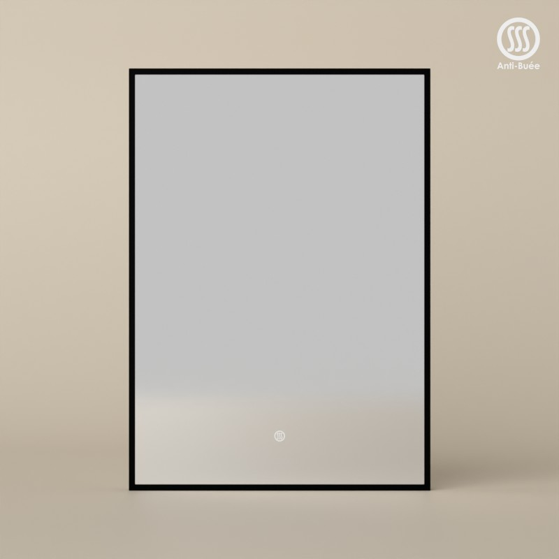 Miroir 50x70 cm rectangulaire, antibuée, cadre noir mat, Châtelet