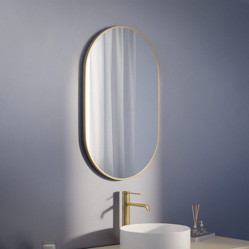 Miroir 50x80 cm avec cadre en métal finition laiton, Oblong
