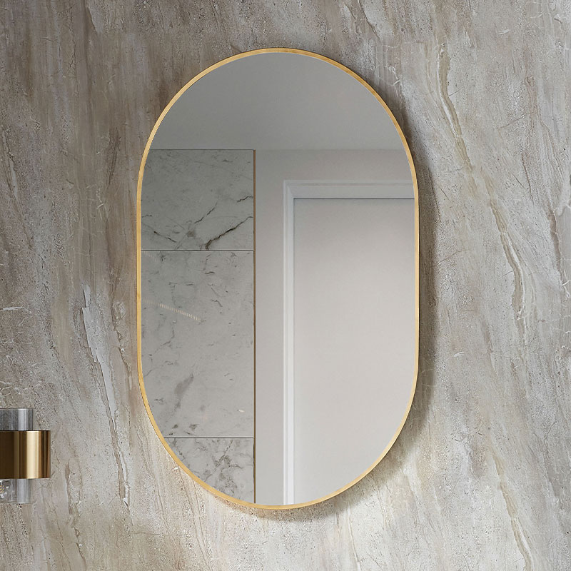 Miroir 50x80 cm avec cadre en métal finition laiton, Oblong