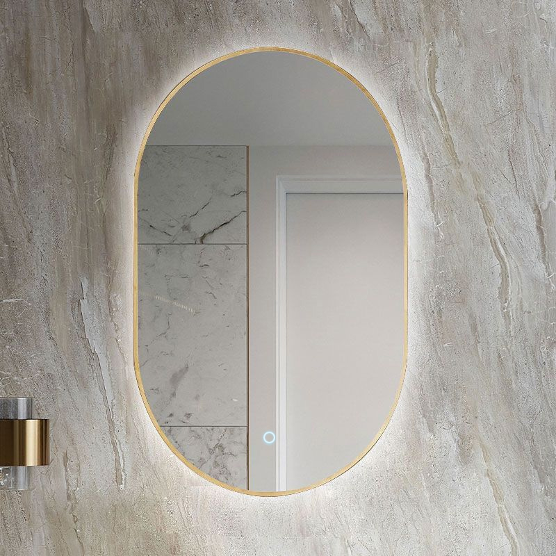 Miroir 50x80 cm lumineux avec cadre en métal finition laiton, Oblong