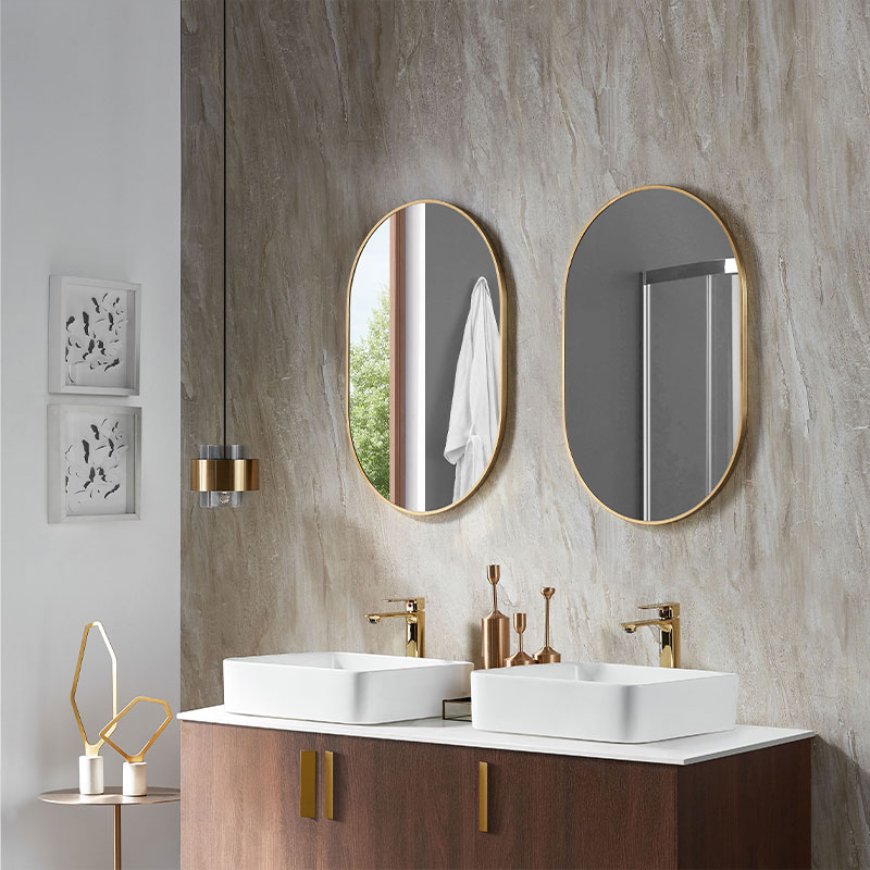 Miroir 50x80 cm lumineux avec cadre en métal finition laiton, Oblong