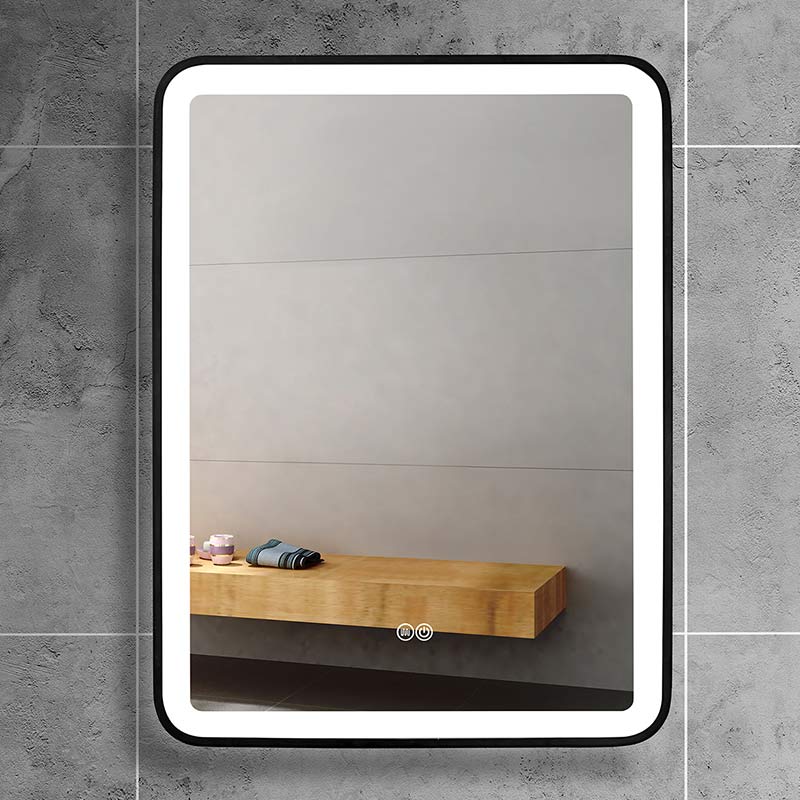 Miroir 60x80 cm LED et anti-buée, bord noir, Squared black