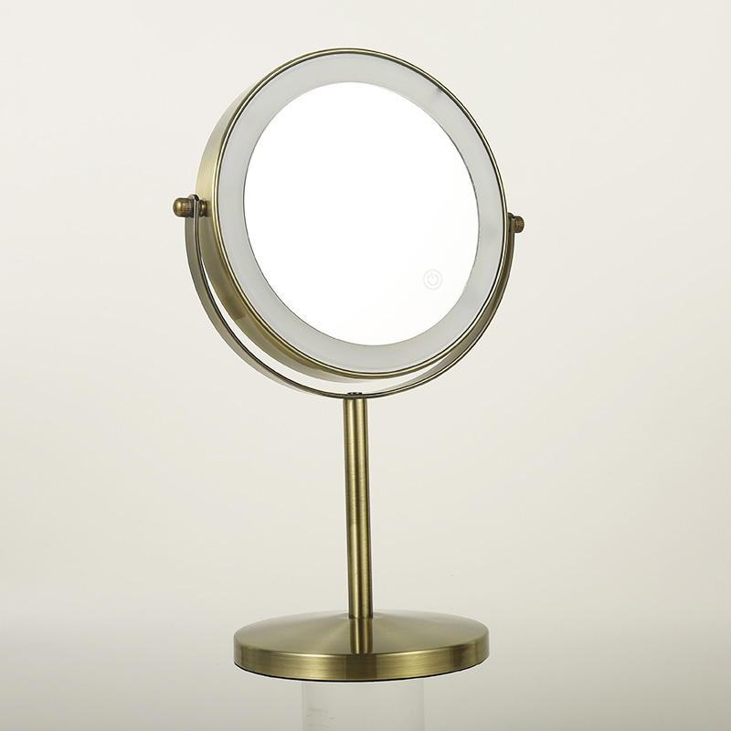 Miroir cosmétique grossissant  5X + Led, Doré Brossé, Elvire