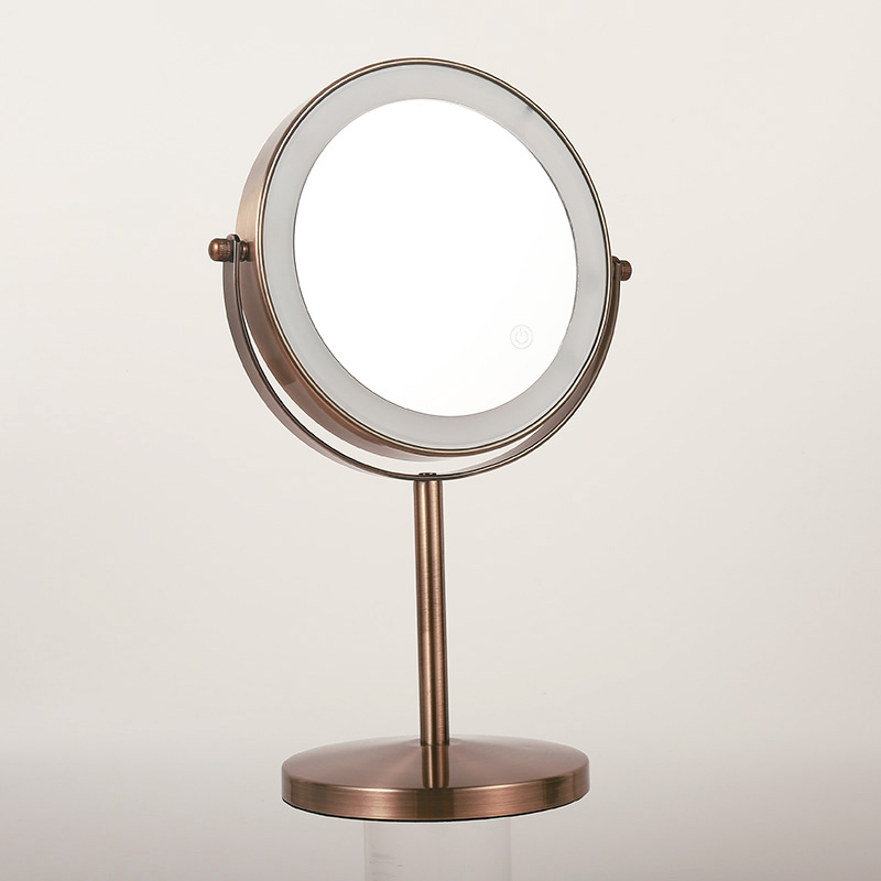 Miroir cosmétique grossissant  5X + Led, Doré Rose Brossé, Elvire