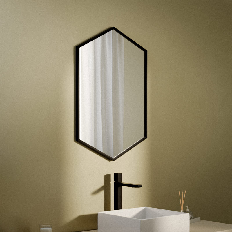 Miroir hexagonal l.50x H.75 cm, en métal noir mat, Hexa