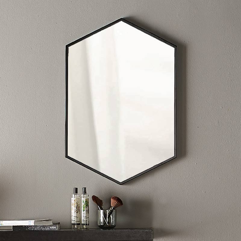 Miroir hexagonal l.50x H.75 cm, en métal noir mat, Hexa