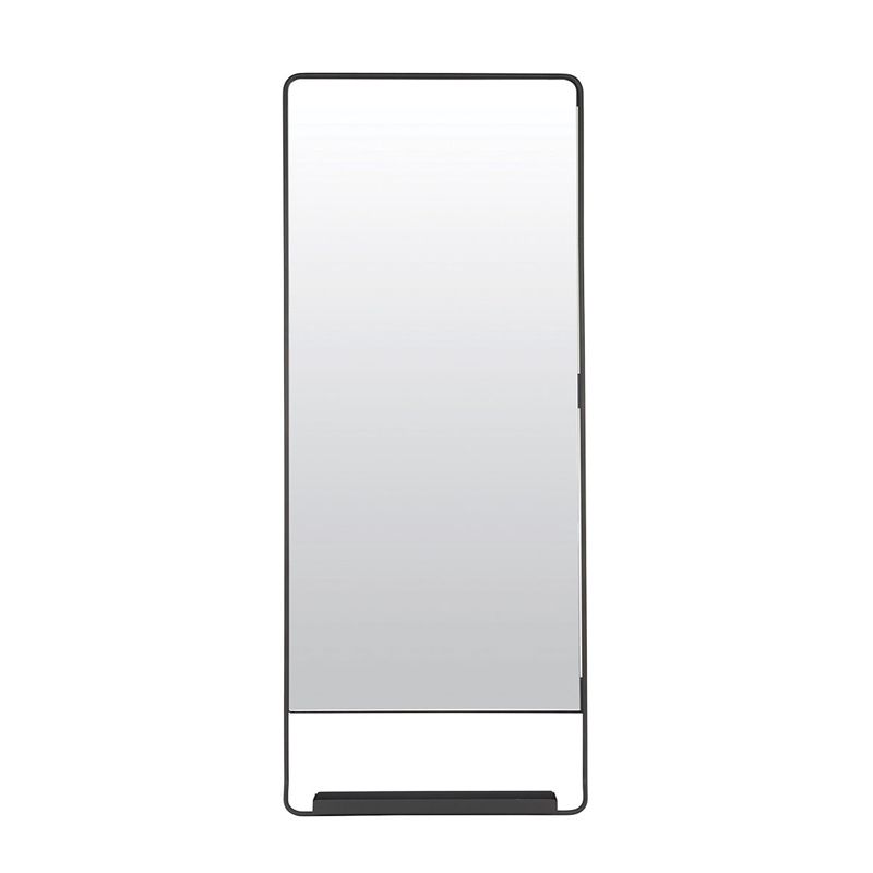 Miroir salle de bain l.45 x H.110 cm vertical, avec cadre métal et tablette noir, Chic