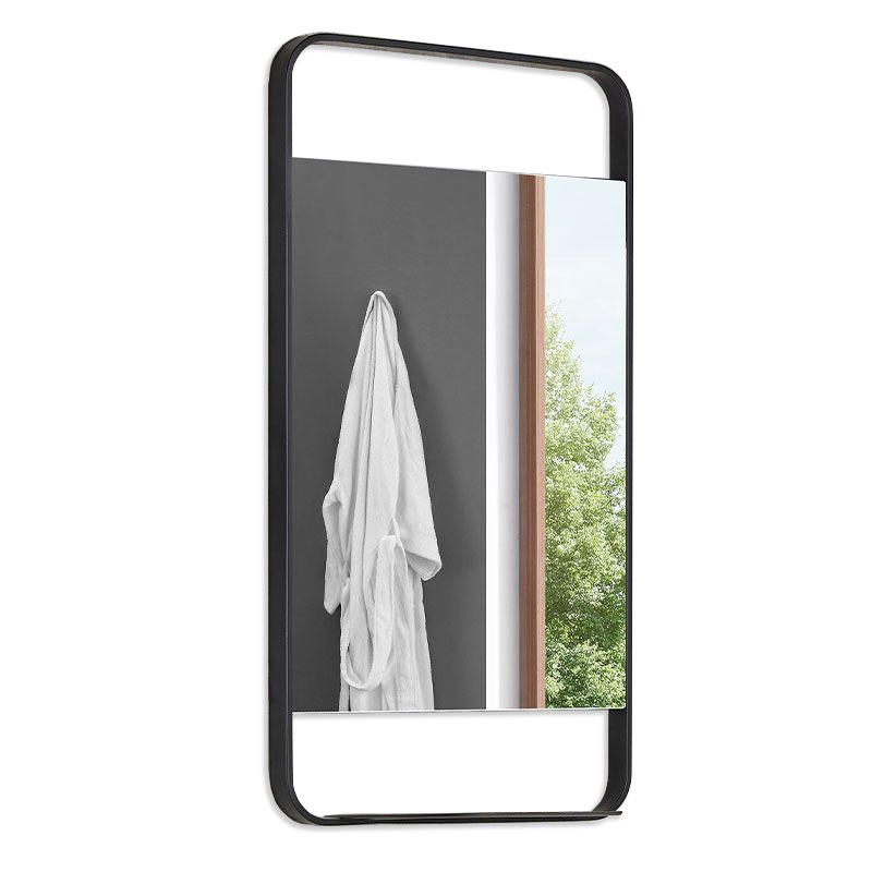 Miroir salle de bain l.55 x H.100 cm vertical, avec cadre métal et tablette noir, Cuadro 5