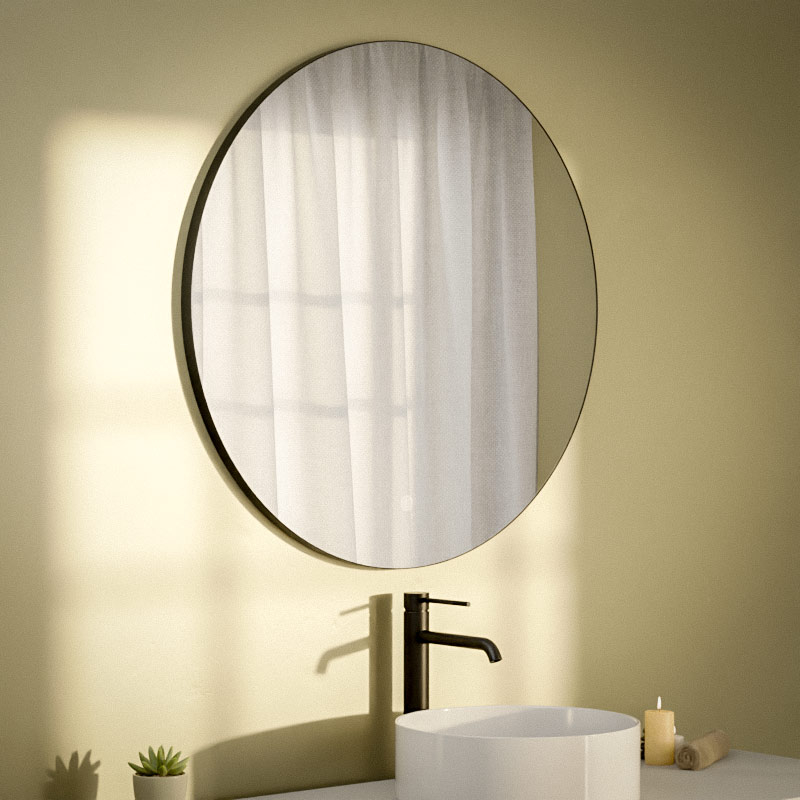 Miroir Ø80 cm rond, antibuée, cadre noir mat, Châtelet