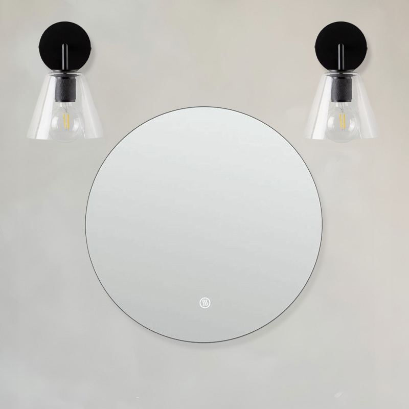 Pack miroir rond en métal noir mat, Chatelet et 2 appliques Cone noires