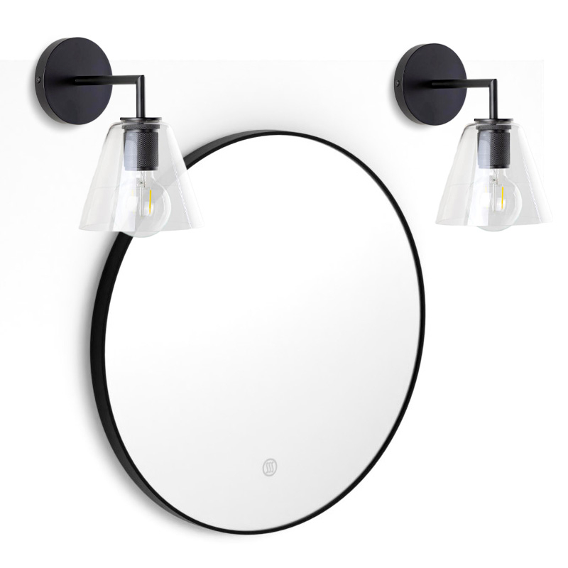 Pack miroir rond en métal noir mat, Chatelet et 2 appliques Cone noires