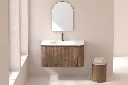 Meuble vasque suspendu cannelé 100 cm, noyer, Solid surface, Grace