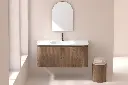 Meuble vasque suspendu cannelé 120 cm, noyer, Solid surface, Grace