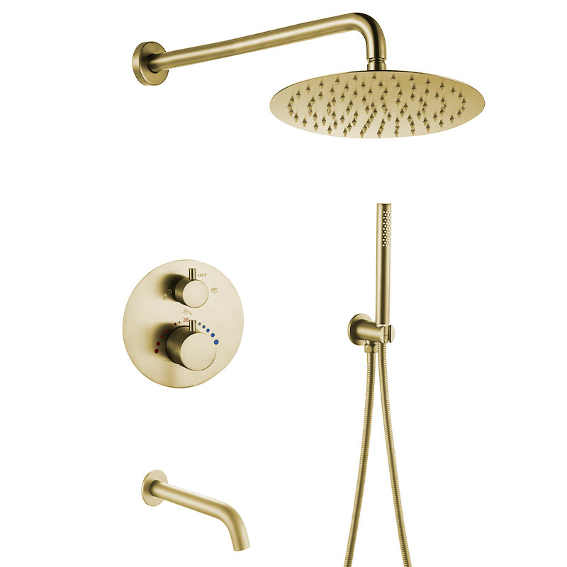 Composition bain douche thermostatique encastrée doré brossé, Châtelet