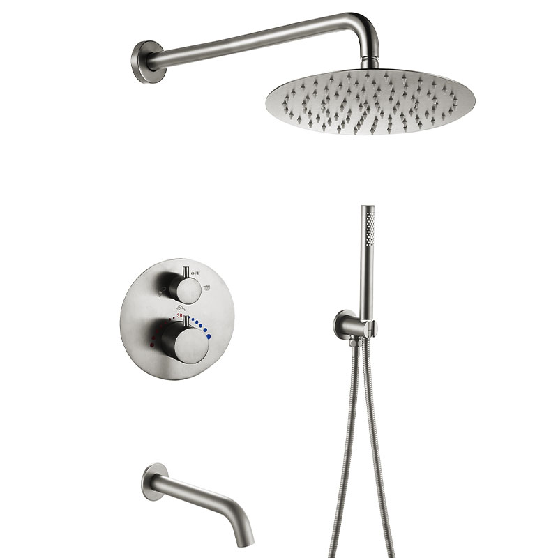 Composition bain douche thermostatique encastrée inox brossé, Châtelet