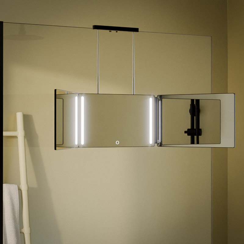 TRIPTYQUE MIROIR BARBIER + LED NOIR MAT
