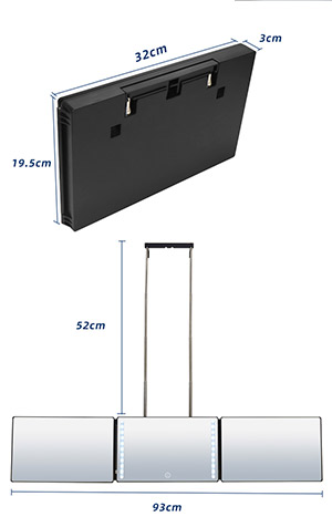 TRIPTYQUE MIROIR BARBIER + LED NOIR MAT