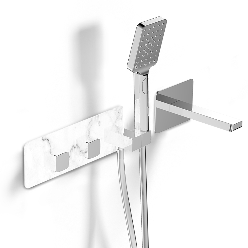 Mitigeur thermostatique bain douche finition marbre blanc, à encastrer, Infinity Elements.
