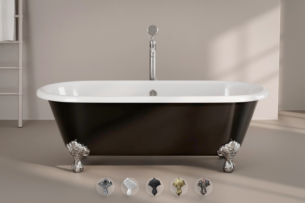 Baignoire îlot en fonte, 170x77 cm, peinte en noir, London