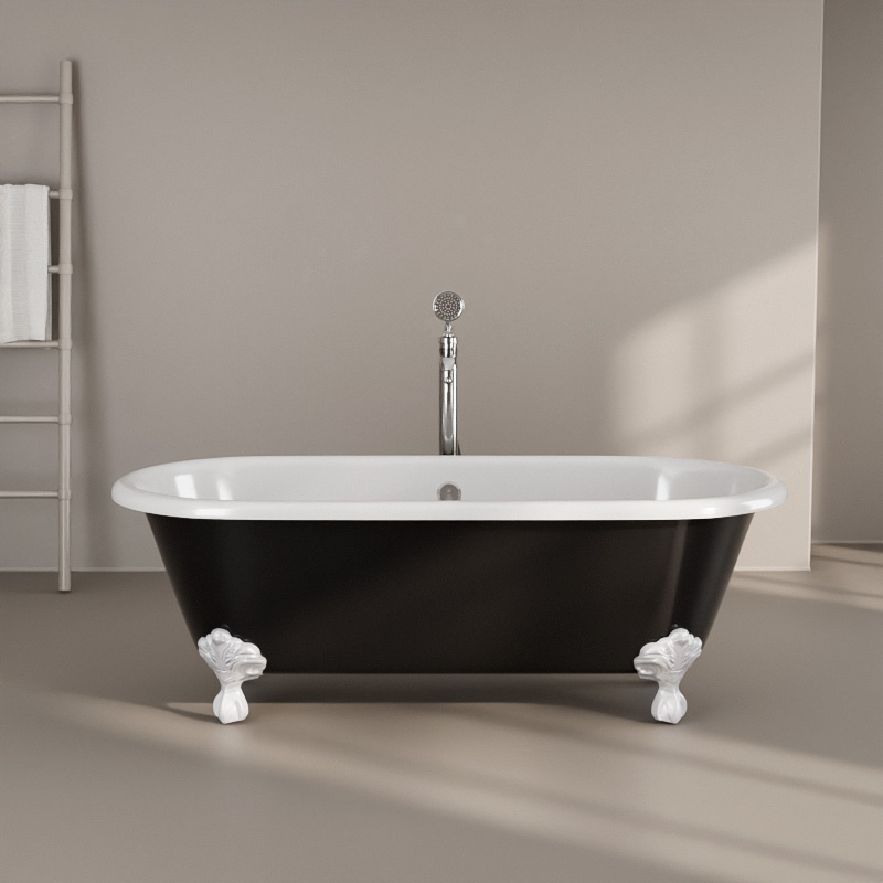 Baignoire îlot en fonte, 170x77 cm, peinte en noir, London