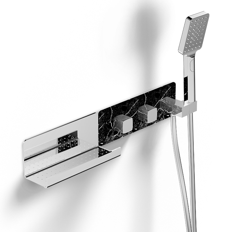 Mitigeur thermostatique douche encastré 3 voies, finition marbre noir, Infinity Elements