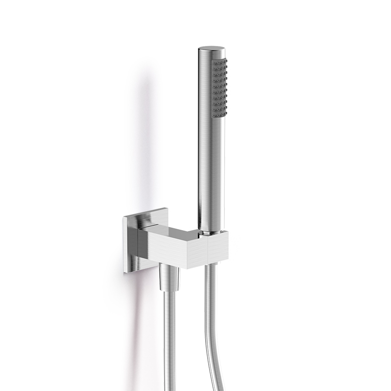 Set de douche chromé brossé avec douchette, flexible et prise d'eau - Infinity